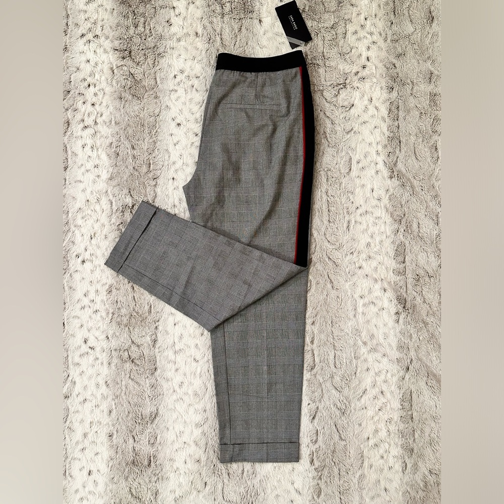 Gray Plaid Pants with Sporty Stripe Detail